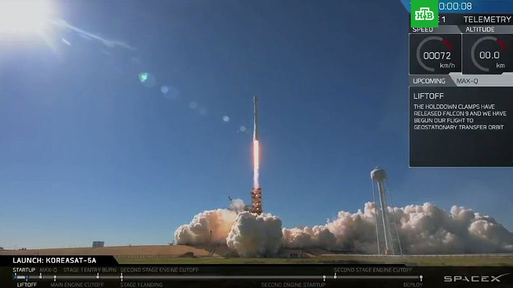 Первая ступень Falcon 9 сделала посадку на платформу в Атлантике