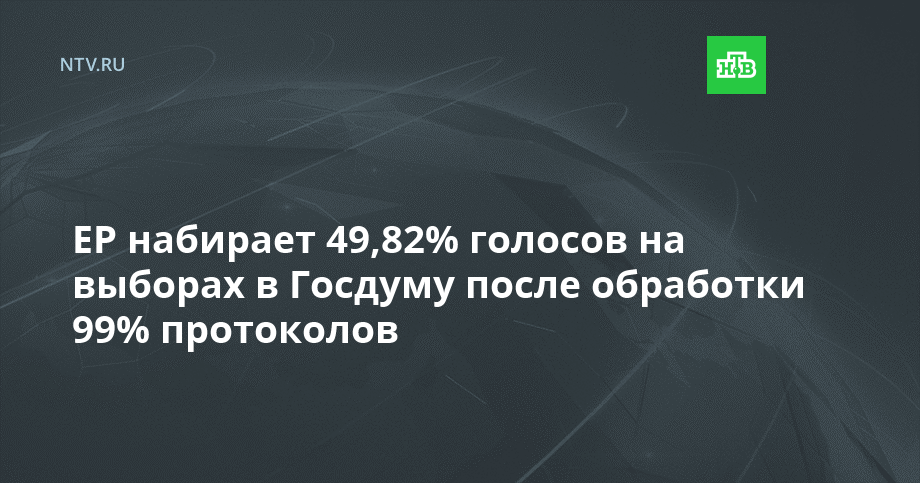ЕР набирает 49,82% голосов на выборах в Госдуму после обработки 99% протоколов
