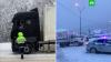 На Кубани около 100 грузовиков стоят в очереди на перевале из-за снегопада Краснодарский край, дороги, зима, снег.НТВ.Ru: новости, видео, программы телеканала НТВ
