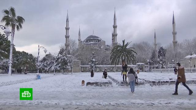 В Турции снегопад парализовал движение на земле, воде и в воздухе.Греция, Турция, аварии в ЖКХ, погодные аномалии, снег.НТВ.Ru: новости, видео, программы телеканала НТВ
